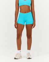 LUXE MID RISE BIKER SHORTS - TURQUOISE