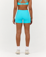 LUXE MID RISE BIKER SHORTS - TURQUOISE