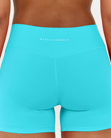 LUXE MID RISE BIKER SHORTS - TURQUOISE