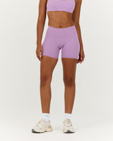 LUXE MID RISE BIKER SHORTS - VIOLET