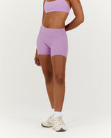 LUXE MID RISE BIKER SHORTS - VIOLET