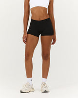 LUXE MID RISE MINI SHORTS - BLACK