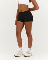 LUXE MID RISE MINI SHORTS - BLACK