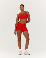LUXE MID RISE MINI SHORTS - FIERY RED