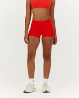 LUXE MID RISE MINI SHORTS - FIERY RED