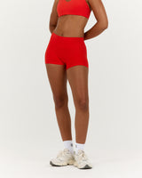 LUXE MID RISE MINI SHORTS - FIERY RED