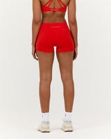 LUXE MID RISE MINI SHORTS - FIERY RED