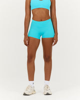 LUXE MID RISE MINI SHORTS - TURQUOISE