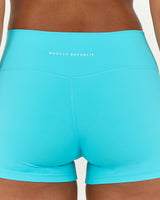 LUXE MID RISE MINI SHORTS - TURQUOISE