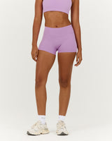LUXE MID RISE MINI SHORTS - VIOLET