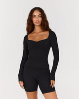 LUXE STELLA SWEETHEART LONG SLEEVE TOP - BLACK