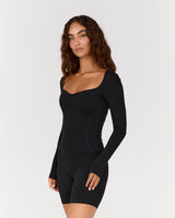 LUXE STELLA SWEETHEART LONG SLEEVE TOP - BLACK