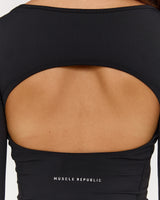 LUXE STELLA SWEETHEART LONG SLEEVE TOP - BLACK