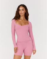 LUXE STELLA SWEETHEART LONG SLEEVE TOP - BLOOM