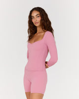 LUXE STELLA SWEETHEART LONG SLEEVE TOP - BLOOM