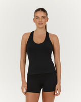 LUXE V NECK LONGLINE TANK - BLACK