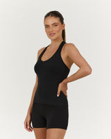 LUXE V NECK LONGLINE TANK - BLACK
