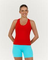 LUXE V NECK LONGLINE TANK - FIERY RED