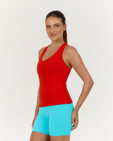 LUXE V NECK LONGLINE TANK - FIERY RED