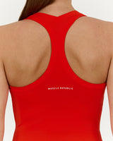 LUXE V NECK LONGLINE TANK - FIERY RED