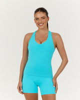LUXE V NECK LONGLINE TANK - TURQUOISE