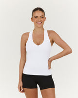 LUXE V NECK LONGLINE TANK - WHITE