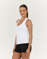 LUXE V NECK LONGLINE TANK - WHITE
