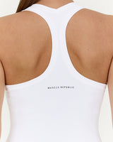 LUXE V NECK LONGLINE TANK - WHITE