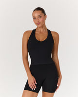 LUXE V NECK MIDRIFF TANK - BLACK
