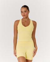 LUXE V NECK MIDRIFF TANK - DOUBLE BUTTER