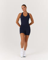 LUXE V NECK MIDRIFF TANK - DEEP NAVY