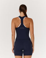LUXE V NECK MIDRIFF TANK - DEEP NAVY
