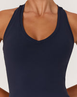 LUXE V NECK MIDRIFF TANK - DEEP NAVY