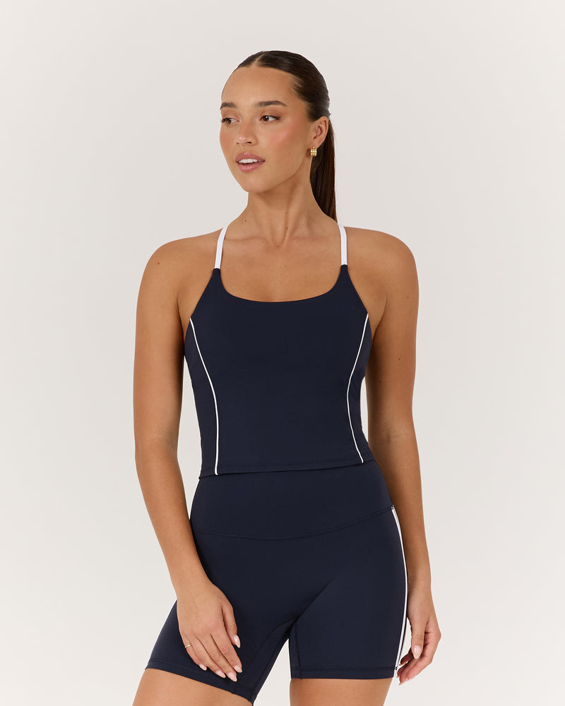 LUXE WILLOW TOP - DEEP NAVY WHITE