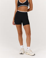 LUXE CONTRAST BIKER SHORTS - BLACK WHITE