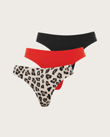 SEAMLESS G STRING 3 PACK - BLACK LEOPARD RED