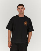 MENS HEAVY BOXY TEE - FADED BLACK PLAYMAKER