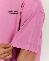 MENS HEAVY BOXY TEE - FADED PINK TOPAZ REP THE RIBBON