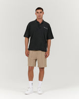 MENS PIQUE BOXY POLO - FADED BLACK BOXOUT
