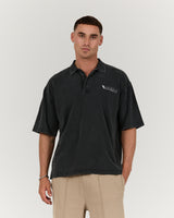 MENS PIQUE BOXY POLO - FADED BLACK BOXOUT