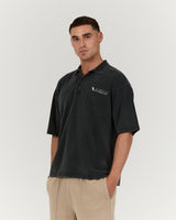 MENS PIQUE BOXY POLO - FADED BLACK BOXOUT