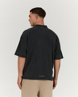 MENS PIQUE BOXY POLO - FADED BLACK BOXOUT