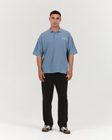 MENS PIQUE BOXY POLO - FADED DENIM BOXOUT