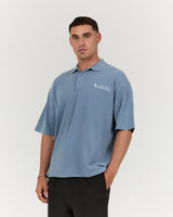 MENS PIQUE BOXY POLO - FADED DENIM BOXOUT