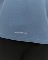 MENS PIQUE BOXY POLO - FADED DENIM BOXOUT