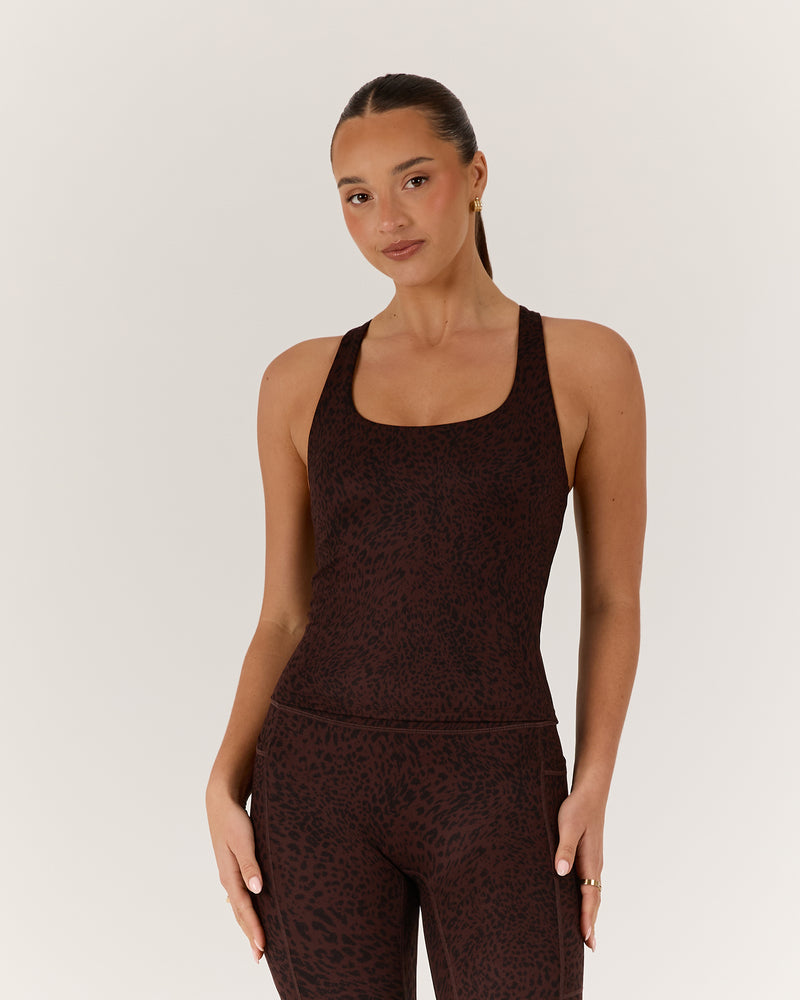 MOTION 360 CROSS BACK TOP - JAVA LEOPARD