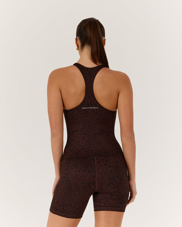 MOTION 360 RACER BACK TOP - JAVA LEOPARD