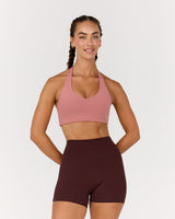 MOTION 360 V NECK HALTER BRA - DUSTY ROSE