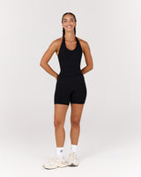 MOTION 360 V NECK HALTER TOP - BLACK
