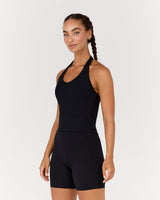 MOTION 360 V NECK HALTER TOP - BLACK